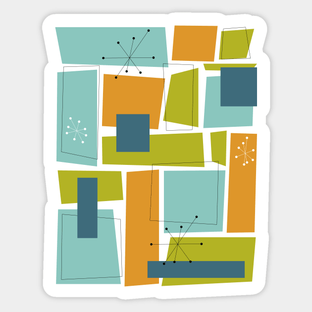 Abstract Rectangles Turquoise Orange Green Mid Century Sticker by OrchardBerry